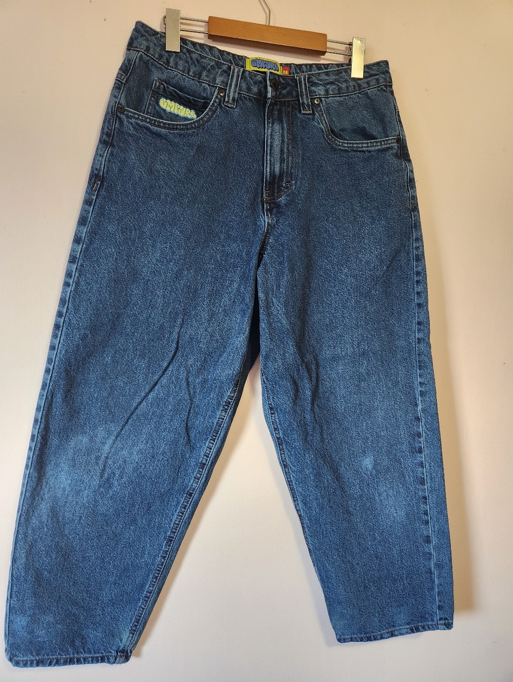 Empyre Loose Fit Skate Jeans Baggy Graffiti Embroidered Blue Denim 28 Skater Y2K